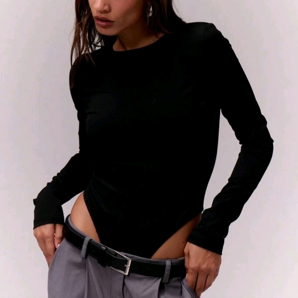 High Stretch Black Long Sleeved Bodysuit